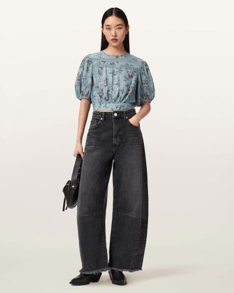 AllSaints Peony Lace Trim Cropped Top