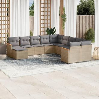 vidaXL Juego De Sof&aacute;s Jard&iacute;n Con Cojines Beige Mezcla 11 Pzas Rat&aacute;n Pe Vidaxl