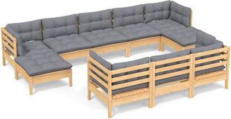 vidaXL Juego De Muebles De Jard&iacute;n 10 Pzas Y Cojines Madera Maciza Pino Vidaxl