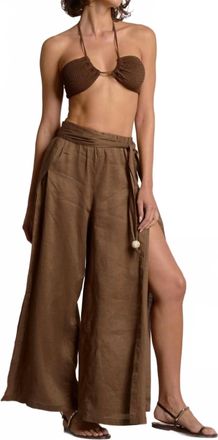 Elan Linen Pant With Side Slit In Brown