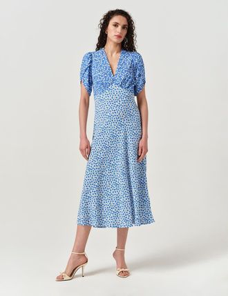 Ghost London Faye Floral Crepe Midi Dress in Blue Floral at Nordstrom, Size 10
