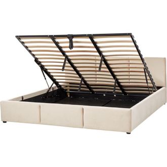 Beliani Ottoman Bed Velvet BOUSSE 180 x 200 cm (EU Super King) Light Beige