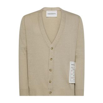 Amaranto Cardigans, male, Beige, Size: L Beige Cotton V-Neck Cardigan Sweater