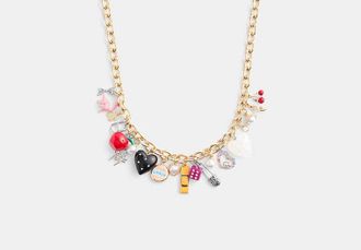 Coach Heart And Taxi Statement Charm Necklace