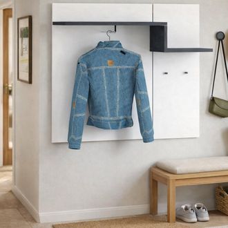 Dmora Perchero Horizontal, Made In Italy, Con Ganchos Y Tubo Para Perchas, Mueble De Entrada, 120x30h100 Cm, Blanco Brillante Y Gris Pizarra, Con Embalaje R