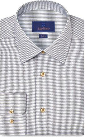 David Donahue Trim Fit Microcheck Cotton Twill Dress Shirt in White/Dune at Nordstrom, Size 16.5 - 32