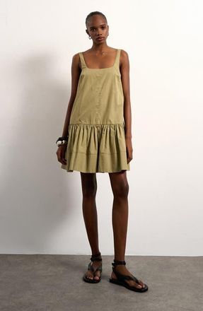 Topshop Drop Waist Cotton Poplin Minidress in Lgreen at Nordstrom, Size 14 Us