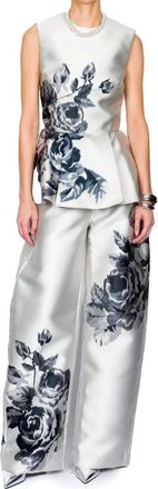 Marques Almeida Flower Printed Round Neck Waisted Top In Silver
