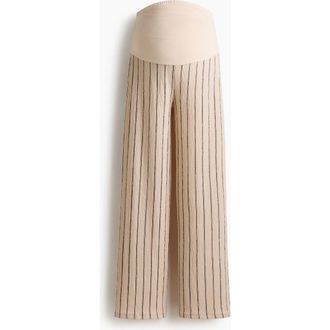 H&M Mama Wide Trousers in Light Beige/striped at Nordstrom, Size Xx-Large