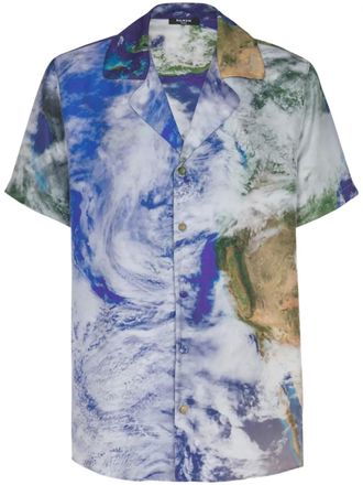 Balmain Earth-print shirt - men - Silk - 3XL - Blue