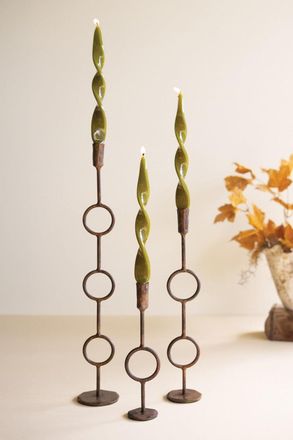 Kalalou Set Of Three Rustic Brass Taper Candle Holders - Rings