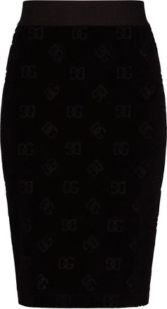 Dolce & Gabbana DG-logo flocked midi skirt - women - Cotton - 46 - Black