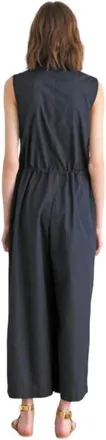European Culture Black Zip Up Jumpsuit In Blcak