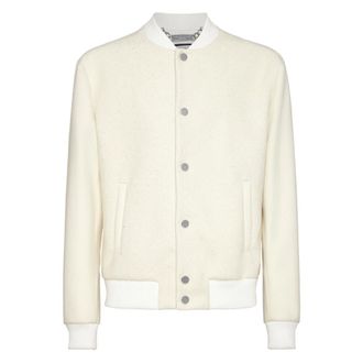 Philipp Plein Wollen bomberjack met transparante stras - Heren - Bomber jackets - Wit - 3XL - Wol - Jassen