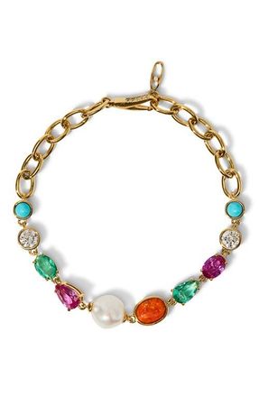 Nadri Frieda Cubic Zirconia & Freshwater Pearl Chain Bracelet in Gold at Nordstrom