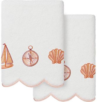 Linum Home Textiles 100% Turkish Cotton Sea Joy Scallop 2Pc Embellished Hand Towel Set