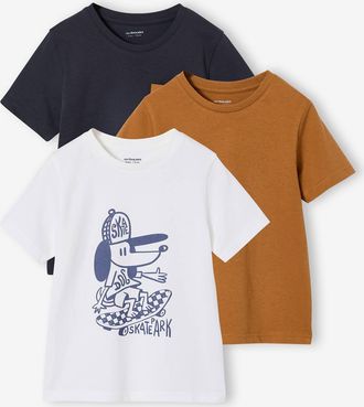 Vertbaudet 3er-Pack T-Shirts Jungen, Recycling-Baumwolle BASIC karamell