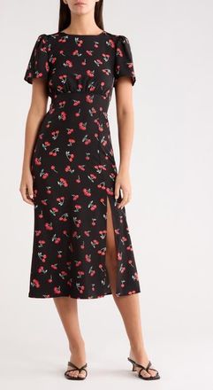 Sugarlips Dusk Bloom Floral Midi Dress in Black-Red at Nordstrom, Size Large