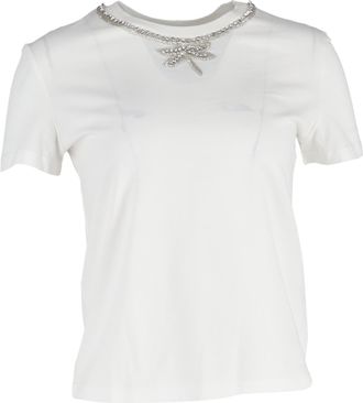 Maje T-shirt met versierde halslijn in wit katoen
