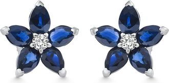 Pompeii3 2.19Ct Blue Sapphire & Diamond Alexa Earrings 14k White Gold Lab Grown