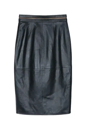 Elisabetta Franchi Womens Gonna Longuette Pelle Nero Gonne Skirt