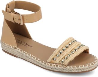 Journee Collection Tristeeen Ankle Strap Espadrille Sandal in Tan Beading at Nordstrom Rack, Size 8.5
