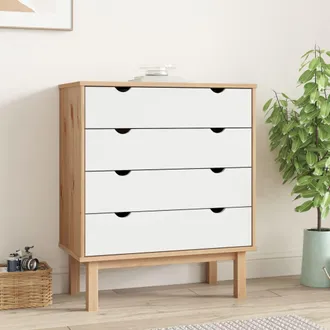 vidaXL Cajonera Otta Madera Maciza Pino Marr&oacute;n Y Blanco 76,5x39,5x90cm Vidaxl