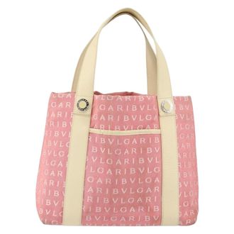 Bulgari Logomania Handbag Canvas Pink Canvas Handbag (Pre-Owned)