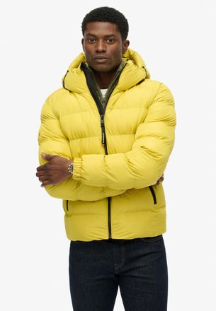 Superdry Steppjacke SUPERDRY HOODED SPORTS PUFFER JACKET, Herren, Gr. S, gelb (wax gelb), Web, Obermaterial: 100% Polyester, unifarben, relaxed fit normal, ela