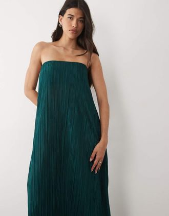 Asos Vestito midi a fascia svasato verde-azzurro pliss&eacute;-Blu