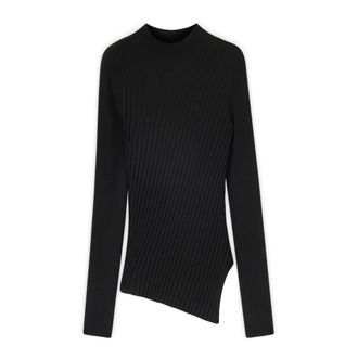 Motivi Maglione a coste diagonali con orlo asimmetrico - - Knitwear - Donna - Nero - XS