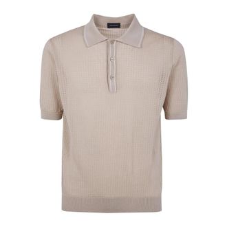 Tagliatore Perforated Knit Polo - Heren - Tops - Beige - Maat: 2XL Katoen