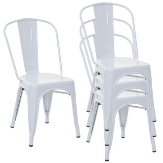 Hhg Hhg - Nunca Usado] Juego De 4 Sillas 791, Silla Bistro Apilable, Metal Dise&ntilde;o Industrial Apilable, Blanco