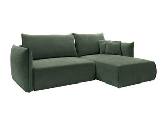 Vente-Unique Sof&aacute; cama rinconera derecha en tela texturizada verde CARISU