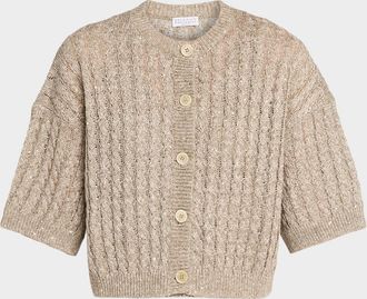 Brunello Cucinelli Linen Pailette Charming Cable Scoop-Neck Tank Top