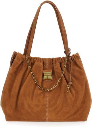 Marc Jacobs The Tote Brown Shoulder Bag With Chain Detail On The Front And Drawstring Closure In Suede Woman