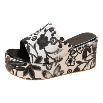 Generic Womens Leather Open Slippers, Womens Summer Platform, Non-Slip Thick Sole, Wedge Heel, Beach Shoes, Spring Sandals, Platform, High Heel, Floral Print,