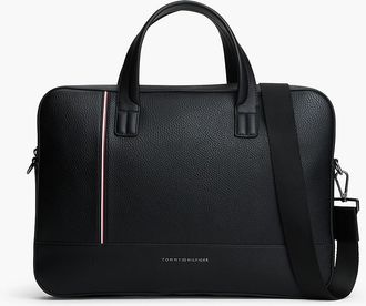 Tommy Hilfiger Mens Signature Stripe Pebbled Laptop Bag - Black