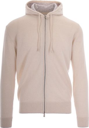 Eleventy Beige Full Zip Drawstring Cashmere Hoodie