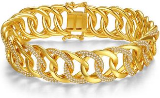 Rachel Glauber 14k Yellow Gold Plated With Diamond Cubic Zirconia Interlocking Slinky Link Chain Bracelet