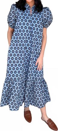 Entro Midi Puff Sleeve Dress In Blue