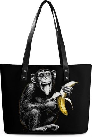 Generic Chimpanzee Monkey Banana Tote Bags for Women Cute Shoulder Purses Handbags
