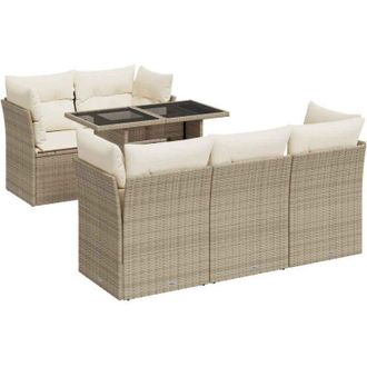 vidaXL Juego De Sof&aacute;s Jard&iacute;n Con Cojines 6 Pzas Rat&aacute;n Sint&eacute;tico Beige Vidaxl