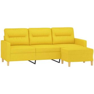 vidaXL Vidaxl - Sof&aacute; De 3 Plazas Con Taburete De Tela Amarillo Claro 180 Cm