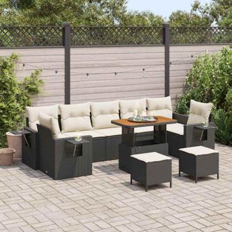 vidaXL Vidaxl - Conjunto De Sof&aacute; De Jard&iacute;n 10 Pcs Negro Y Crema 90 X 55 X 71 Cm