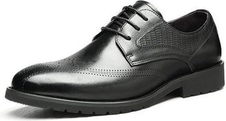 Generic Oxford Shoes for Men Lace Up Wing Tip Brogue Embossed Bike Toe Derby Shoes Slip Resistant Block Heel Rubber Sole Non Slip Prom(8.5 UK) Black