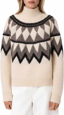 AllSaints Tara Fair Isle Alpaca & Wool Blend Turtleneck Sweater in Chalk White/Grey at Nordstrom, Size X-Small