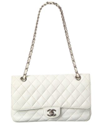 Chanel White Caviar Leather Classic Double Flap Shw Medium (Authentic Pre- Loved)