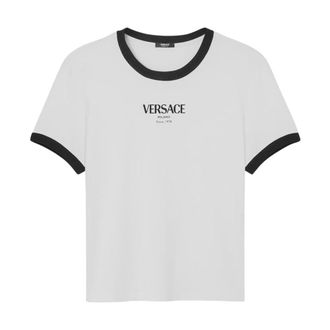 Versace Tops, Dames, Wit, S, Katoen, Stretch Viscose-Jersey T-shirt