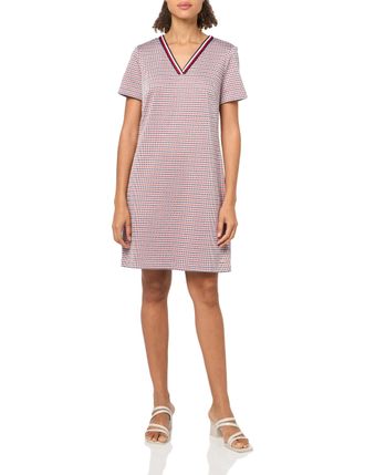 Tommy Hilfiger Womens Short Sleeve Striped Trim Dress, Red Multi, 6